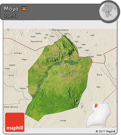 Satellite 3D Map of Moyo, shaded relief outside