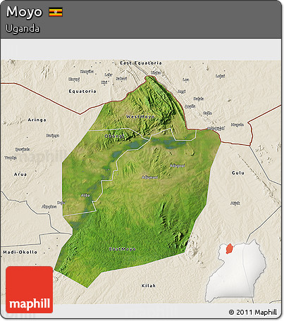 Satellite 3D Map of Moyo, shaded relief outside