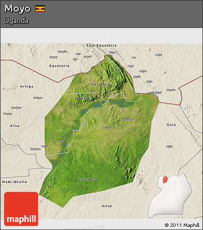 Satellite 3D Map of Moyo, shaded relief outside