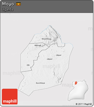 Silver Style 3D Map of Moyo, single color outside