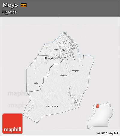 Silver Style 3D Map of Moyo, single color outside