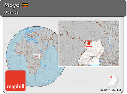 Gray Location Map of Moyo, highlighted country, hill shading