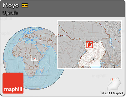 Gray Location Map of Moyo, highlighted country, hill shading
