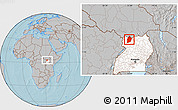 Gray Location Map of Moyo, highlighted country, hill shading