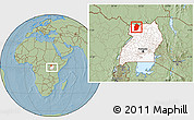 Savanna Style Location Map of Moyo, highlighted country, within the entire country, hill shading