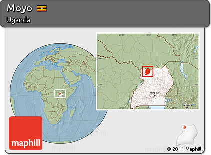 Savanna Style Location Map of Moyo, highlighted country, hill shading