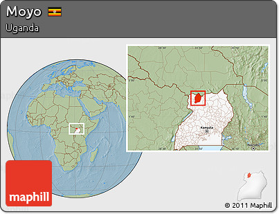 Savanna Style Location Map of Moyo, highlighted country, hill shading