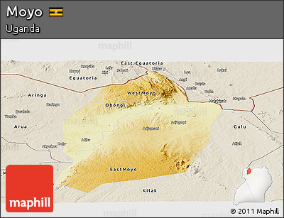 Physical Panoramic Map of Moyo, shaded relief outside