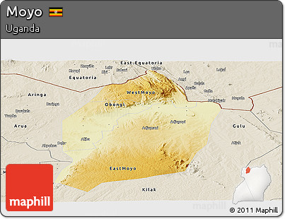 Physical Panoramic Map of Moyo, shaded relief outside