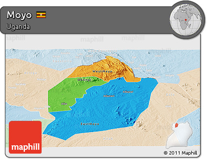 Political Panoramic Map of Moyo, lighten