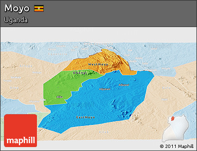 Political Panoramic Map of Moyo, lighten