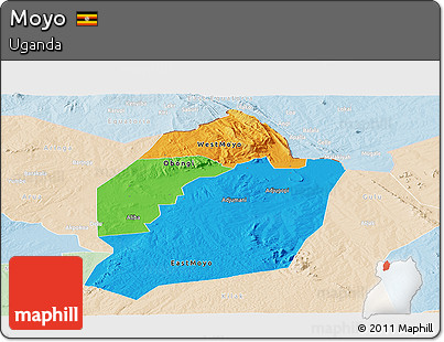 Political Panoramic Map of Moyo, lighten