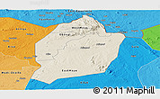 Shaded Relief Panoramic Map of Moyo, political shades outside