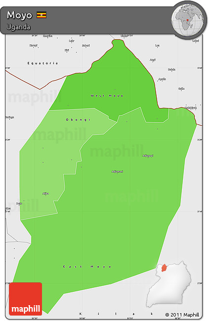 Political Shades Simple Map of Moyo, single color outside, borders and labels