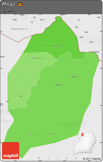 Political Shades Simple Map of Moyo, single color outside, borders and labels
