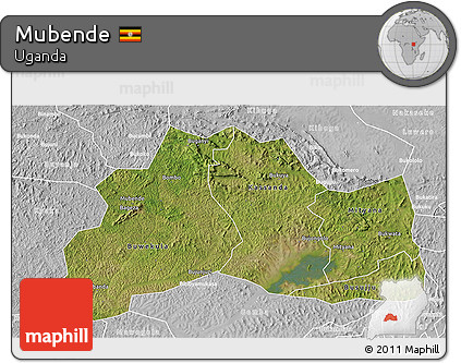 Satellite 3D Map of Mubende, lighten, desaturated