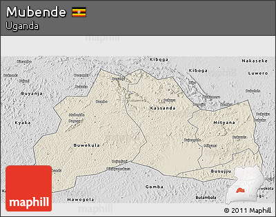 Shaded Relief 3D Map of Mubende, desaturated
