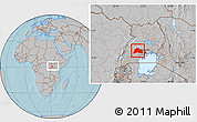 Gray Location Map of Mubende, within the entire country, hill shading