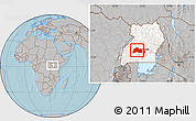 Gray Location Map of Mubende, highlighted country, within the entire country, hill shading