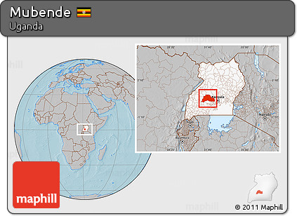 Gray Location Map of Mubende, highlighted country, hill shading