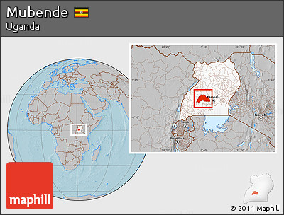Gray Location Map of Mubende, highlighted country, hill shading