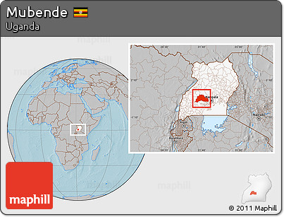 Gray Location Map of Mubende, highlighted country, hill shading