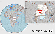 Gray Location Map of Mubende, highlighted country, hill shading