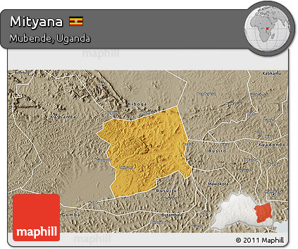 Physical 3D Map of Mityana, semi-desaturated