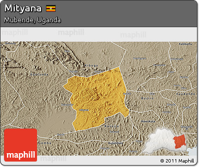 Physical 3D Map of Mityana, semi-desaturated