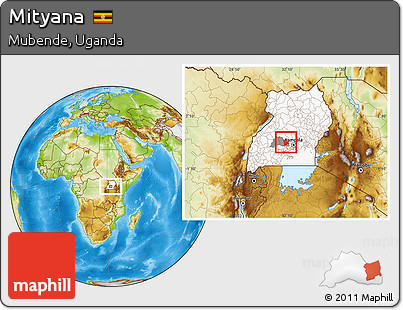 Physical Location Map of Mityana, highlighted country, highlighted parent region