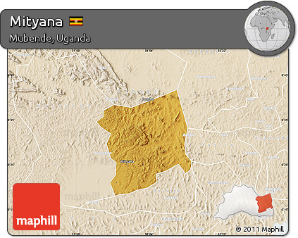 Physical Map of Mityana, lighten