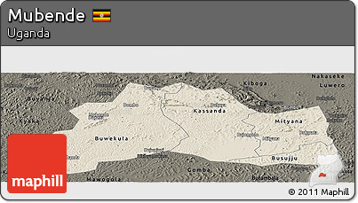 Shaded Relief Panoramic Map of Mubende, darken