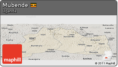 Shaded Relief Panoramic Map of Mubende, semi-desaturated