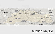 Shaded Relief Panoramic Map of Mubende, semi-desaturated