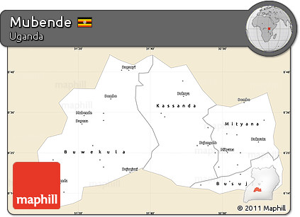 Classic Style Simple Map of Mubende, single color outside