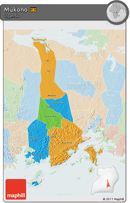 Political 3D Map of Mukono, lighten