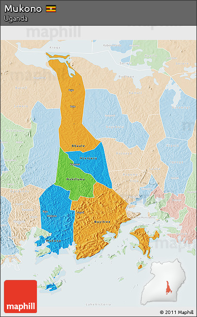 Political 3D Map of Mukono, lighten
