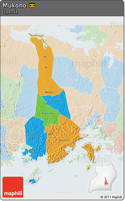 Political 3D Map of Mukono, lighten