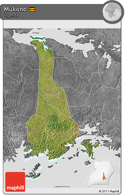 Satellite 3D Map of Mukono, desaturated