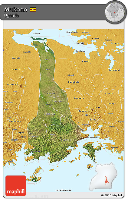 Satellite 3D Map of Mukono, physical outside