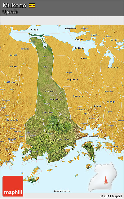 Satellite 3D Map of Mukono, physical outside
