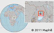 Gray Location Map of Mukono, within the entire country, hill shading