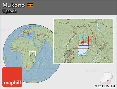 Savanna Style Location Map of Mukono, hill shading