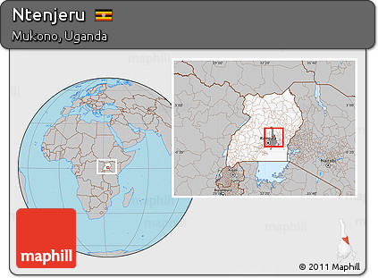 Gray Location Map of Ntenjeru, highlighted country, highlighted parent region, within the entire country