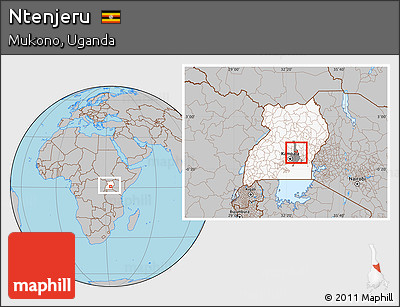Gray Location Map of Ntenjeru, highlighted country, highlighted parent region, within the entire country