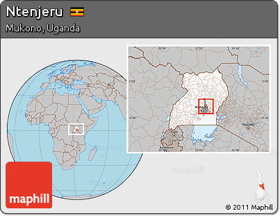 Gray Location Map of Ntenjeru, highlighted country, highlighted parent region, within the entire country