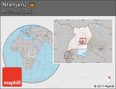 Gray Location Map of Ntenjeru, highlighted country, highlighted parent region