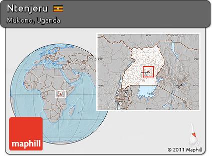 Gray Location Map of Ntenjeru, highlighted country, hill shading