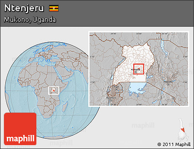 Gray Location Map of Ntenjeru, highlighted country, hill shading