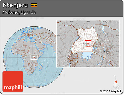 Gray Location Map of Ntenjeru, highlighted country, hill shading